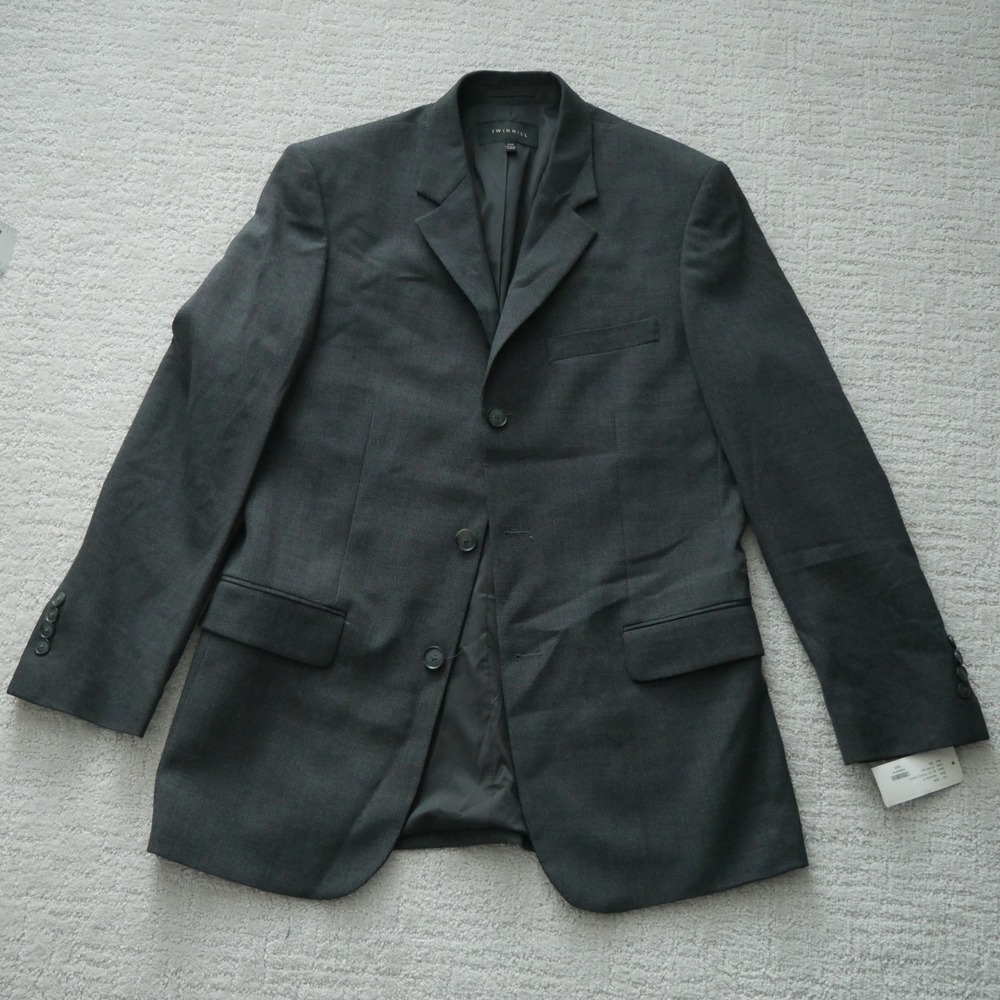 Twinhill Mens Tribeca Birdseye Suit Jacket Charcoal Gray 38R 140-0018-101 NWT